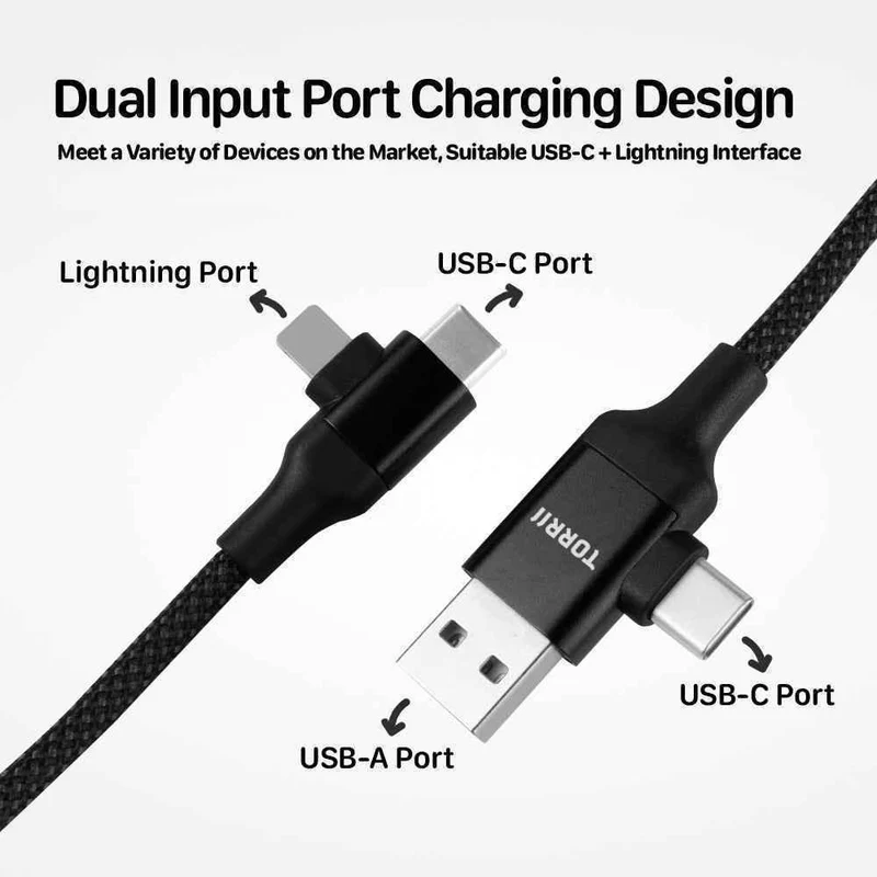 كابل مغناطيسي متعدد الوظائف توري سي سي - 60 واط / USB-A / USB-C / لايتنينج / 1 متر / أسود