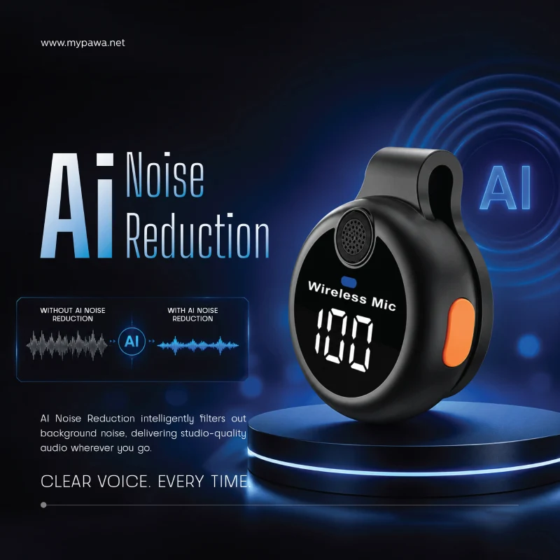 Pawa ClipGo Microphone with Ai Noise Reduction - Black