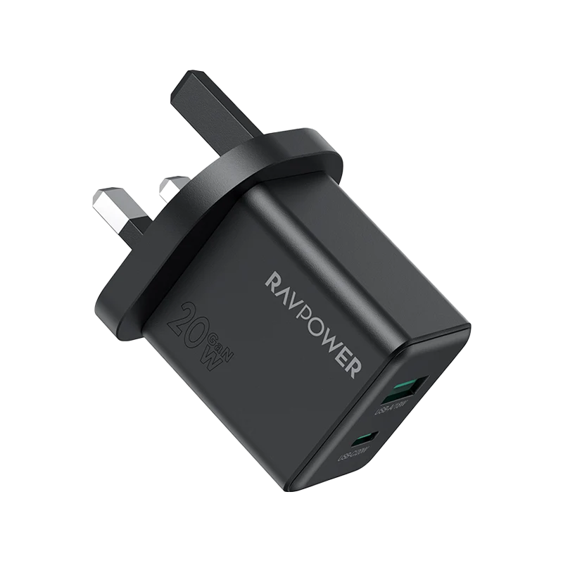 RavPower GaN Wall Charger PD 20W 1-Port USB-C and 1-Port USB-A - Black