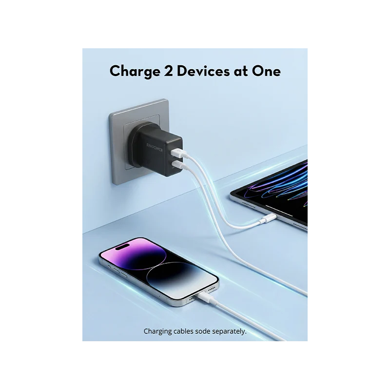 RavPower GaN Wall Charger PD 20W 1-Port USB-C and 1-Port USB-A - Black