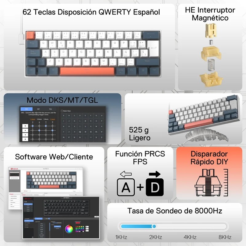 FIZZ K617 HE 60% Teclado Gaming Efecto Hall QWERTY
