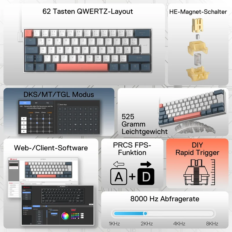 FIZZ K617 HE 60% Hall-Effekt Gaming-Tastatur QWERTZ