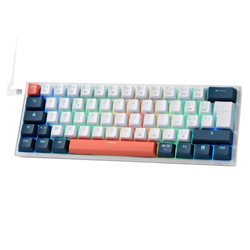 FIZZ K617 60% Clavier Gaming Mécanique AZERTY – Blanc & Bleu