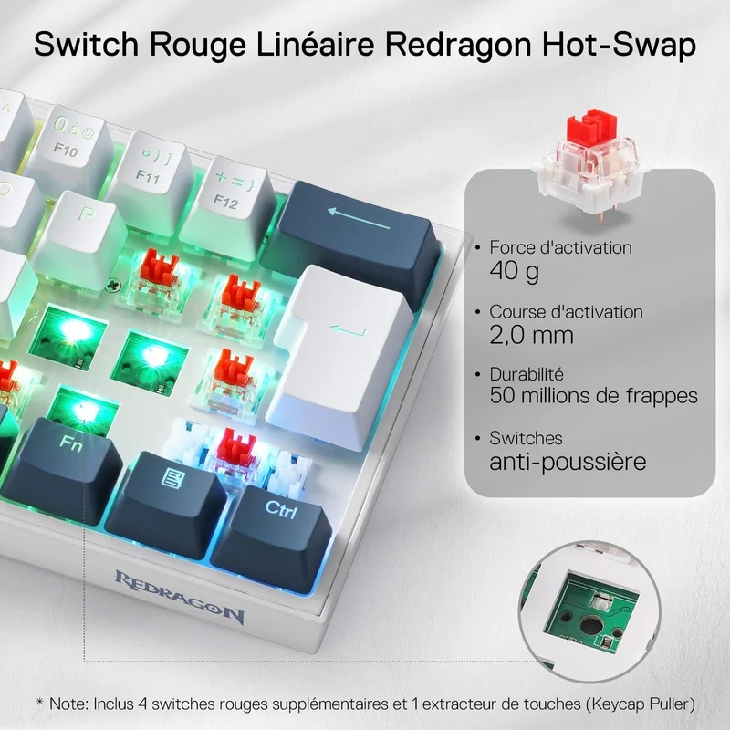 FIZZ K617 60% Clavier Gaming Mécanique AZERTY – Blanc & Bleu