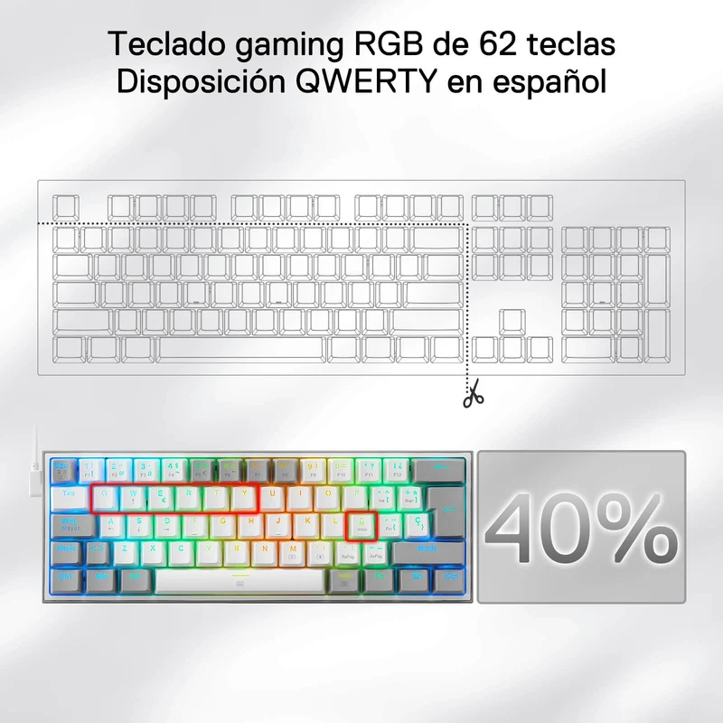 FIZZ K617ES Teclado Mecánico Mini 60% – Blanco y Gris