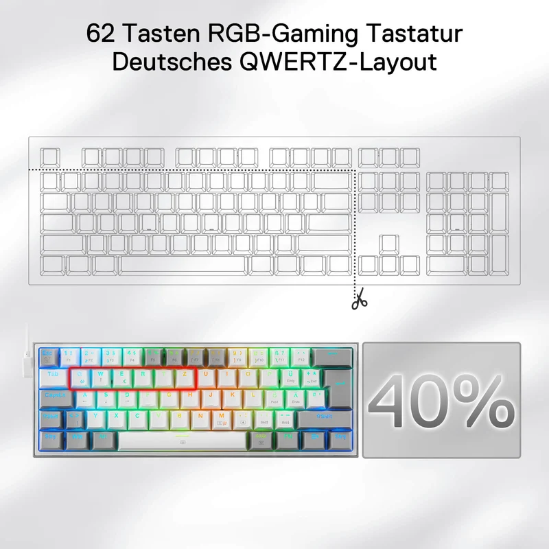 FIZZ K617DE 60% Mini mechanische Tastatur – Weiß & Grau