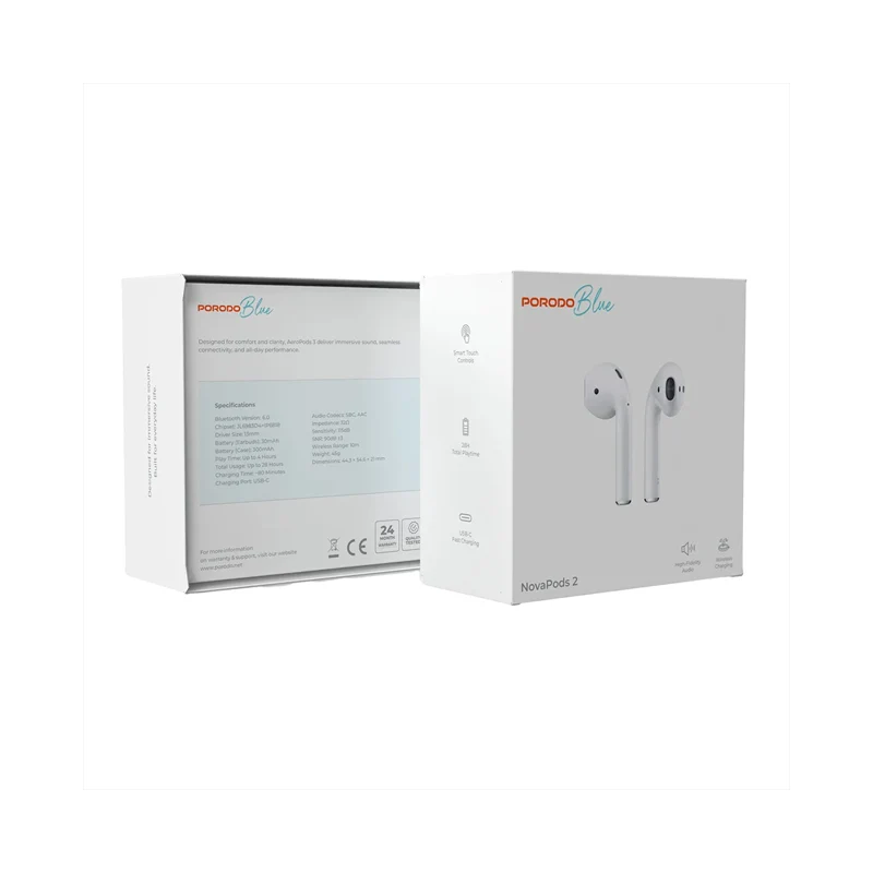 Porodo Blue NovaPods 2 Wireless Earbuds - White