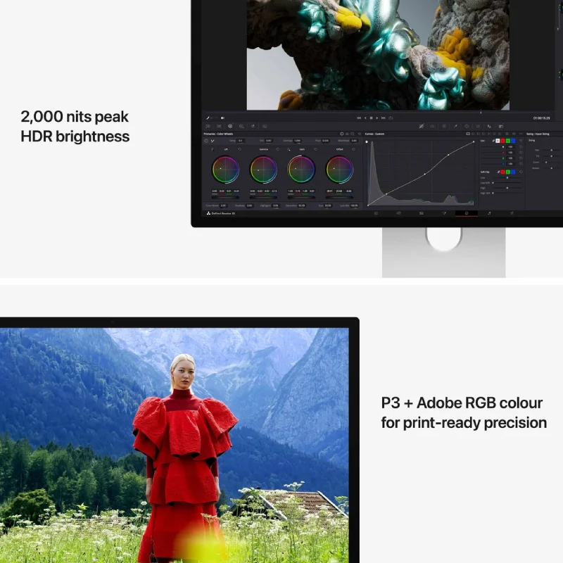 شاشة آبل ستوديو ديسبلاي XDR مع حامل قابل لتعديل الميل والارتفاع - زجاج قياسي / Thunderbolt 5 / حجم 27.0 بوصة 5K ريتينا / سطوع 1000 شمعة/م² / USB-C / (موديل 2026)