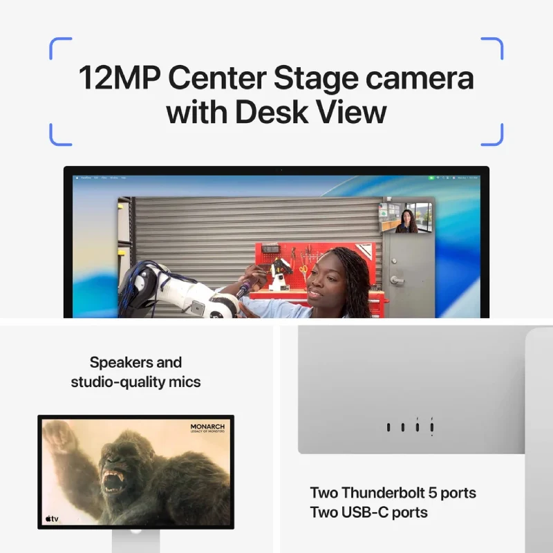 شاشة آبل ستوديو ديسبلاي مع حامل قابل لتعديل الميل والارتفاع - زجاج قياسي / Thunderbolt 5 / حجم 27.0 بوصة 5K ريتينا / سطوع 600 شمعة/م² / USB-C / (موديل 2026)