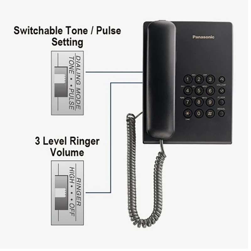Panasonic Single Line Telephone Set - Black - KX-TS500FXB