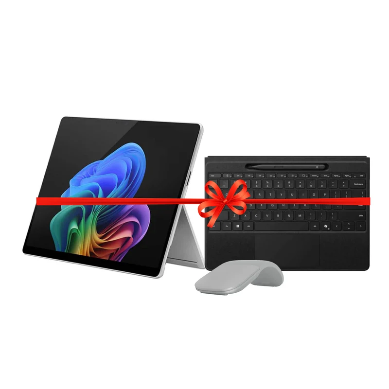 عرض باقة : مايكروسوفت سيرفس برو 11 Copilot+PC - شاشة لمس 13 بوصة / معالج إنتل كور ألترا 5 / ذاكرة 16 جيجابايت / وحدة تخزين SSD بسعة 512 جيجابايت / ويندوز 11 برو / إصدار الأعمال + لوحة مفاتيح مايكروسوفت سيرفس برو سيجنتشر مع قلم سليم بن 2 وزر كوبايلوت + ما