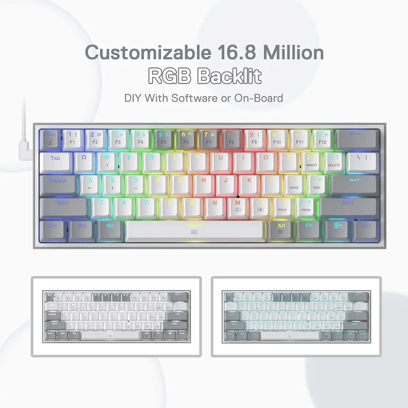 FIZZ K617 60 White & Grey Small Mechanical keyboard