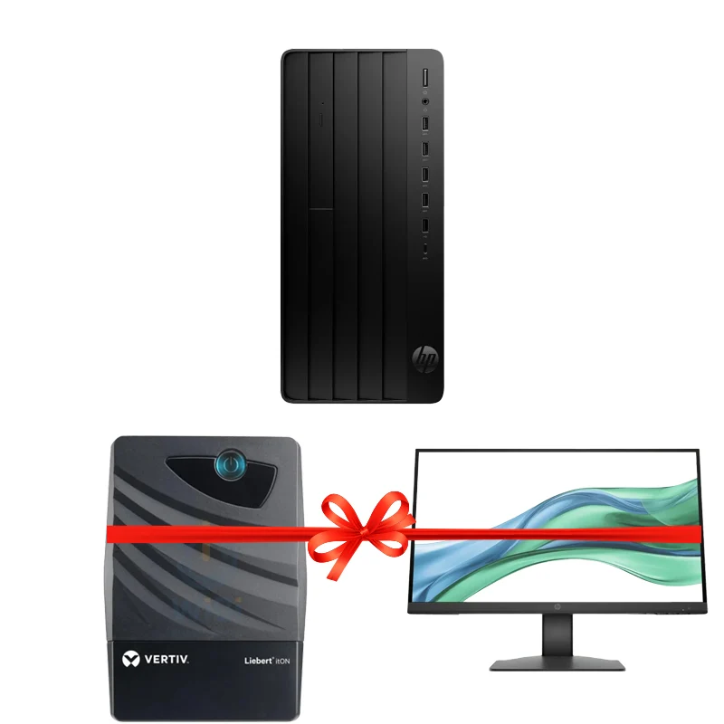 عرض حزمة كمبيوتر إتش بي برو تاور 290 G9 - i3-14100 / 8 جيجابايت / 512 جيجابايت (محرك أقراص صلبة SSD بتقنية NVMe M.2) / + شاشة إتش بي سلسلة 3 برو 322pe - حجم 21.45 بوصة FHD + مزود طاقة غير منقطع UPS فيرتيف / ليبرت itON بقدرة 800 فولت أمبير (360 واط)
