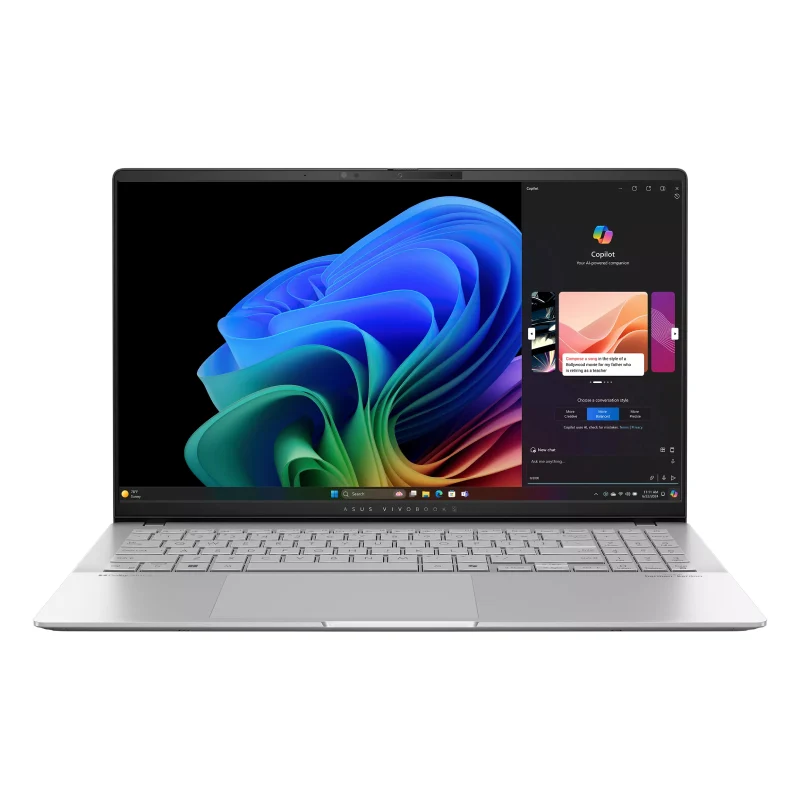 لابتوب أسوس فيفوبوك S15 (S5507) كوبايلوت+ PC، مقاس 15.6 بدقة 3K OLED، معالج سنابدراجون X بلس، ذاكرة وصول عشوائي 16 جيجابايت، قرص حالة صلبة NVMe M.2 بسعة 1 تيرابايت، ضمان سنة واحدة، باللون الفضي البارد