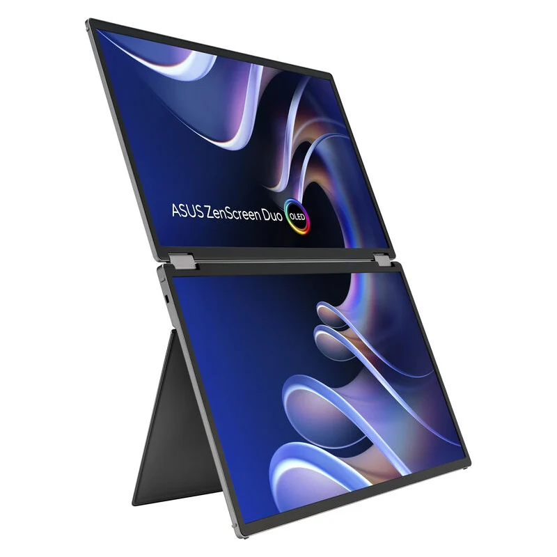 شاشة محمولة أسوس زين سكرين ديو مزدوجة، مقاس 14 بوصة، WUXGA OLED، تردد تحديث 60 هرتز، زمن استجابة 1 مللي ثانية، قابلة للطي بزاوية 360°، ميني HDMI، يو إس بي-C