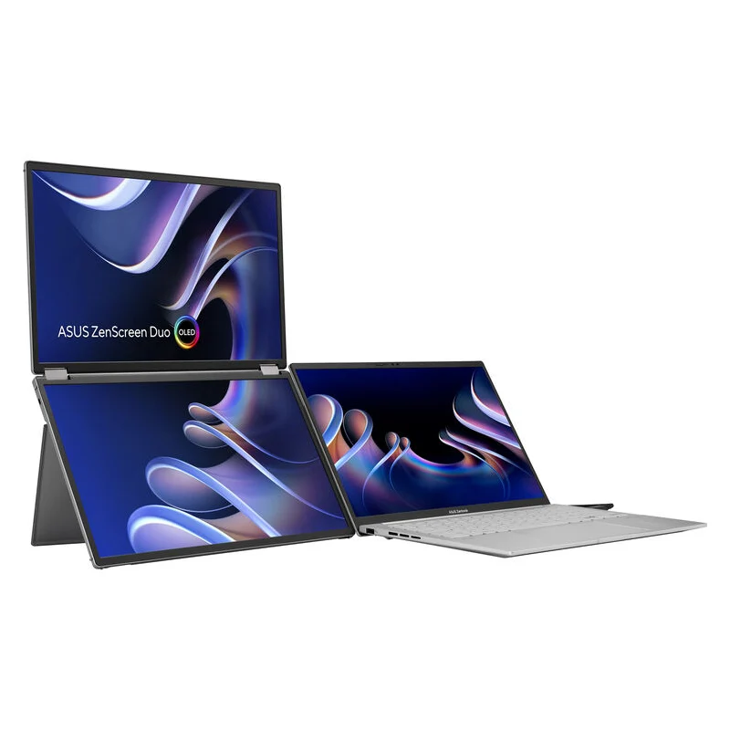 شاشة محمولة أسوس زين سكرين ديو مزدوجة، مقاس 14 بوصة، WUXGA OLED، تردد تحديث 60 هرتز، زمن استجابة 1 مللي ثانية، قابلة للطي بزاوية 360°، ميني HDMI، يو إس بي-C