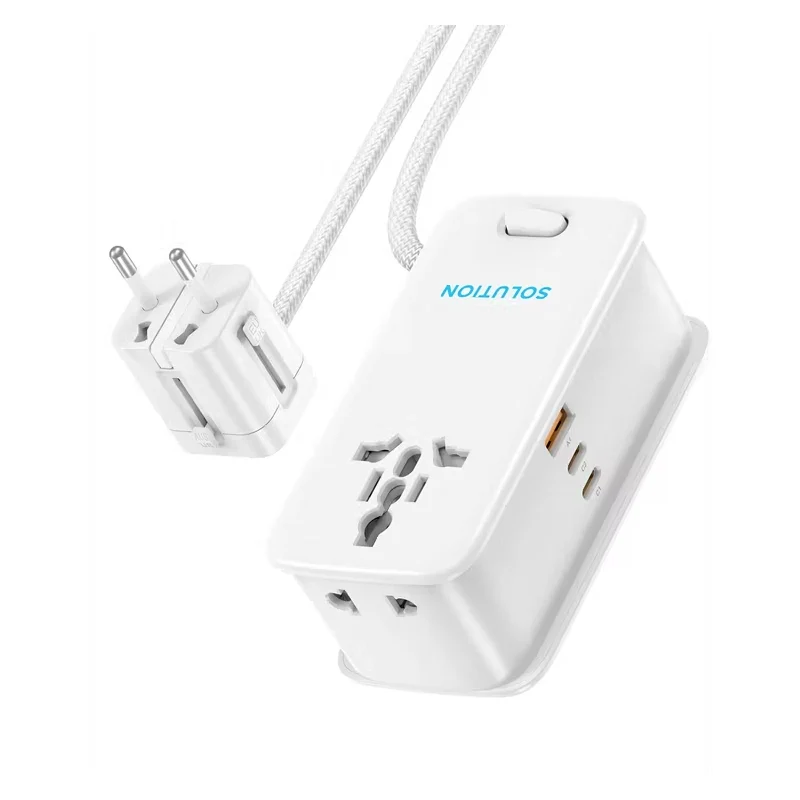 شاحن باورولوجي سوليوشن بتقنية GaN - 30 واط / ثلاثي المخارج / USB-C / USB-A / أبيض