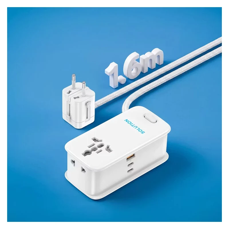 شاحن باورولوجي سوليوشن بتقنية GaN - 30 واط / ثلاثي المخارج / USB-C / USB-A / أبيض