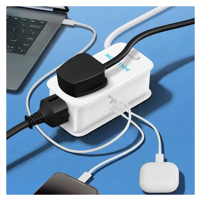 شاحن باورولوجي سوليوشن بتقنية GaN - 30 واط / ثلاثي المخارج / USB-C / USB-A / أبيض
