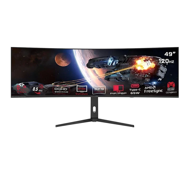 شاشة جيم أون GOC49DQHD120 من سلسلة سبيكترا برو X، مقاس 49 بوصة، DQHD، تردد تحديث 120 هرتز، زمن استجابة 0.5 مللي ثانية، HDMI/ديسبلاي بورت/يو إس بي-C/يو إس بي-A، تدعم بي إس 5، باللون الأسود