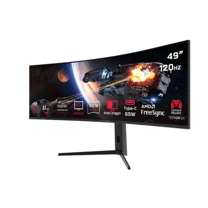 شاشة جيم أون GOC49DQHD120 من سلسلة سبيكترا برو X، مقاس 49 بوصة، DQHD، تردد تحديث 120 هرتز، زمن استجابة 0.5 مللي ثانية، HDMI/ديسبلاي بورت/يو إس بي-C/يو إس بي-A، تدعم بي إس 5، باللون الأسود