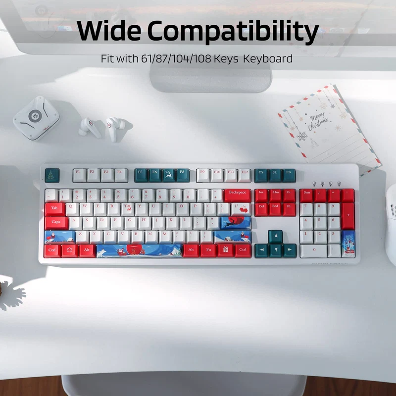 (Only Keycaps) Redragon X LTC PBT 108 Keycaps Set, Thick PBT Keycaps for Mechanical Keyboard (Christmas Limited Edition)
