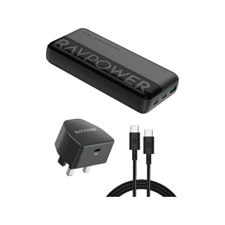 RavPower 3 In 1 Combo (USB-C Wall Charger + USB-C to USB-C Cable + 20000mAh Power Bank)