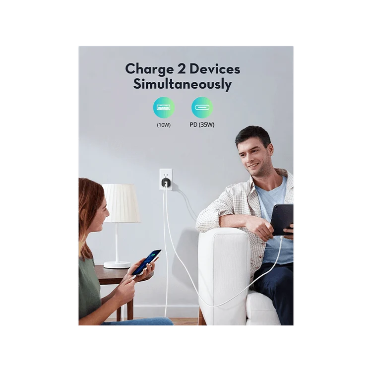شاحن حائط راف باور بمنفذ USB-C ومنفذ USB-A وتقنيتي PD وGaN بقدرة 45 واط - أسود