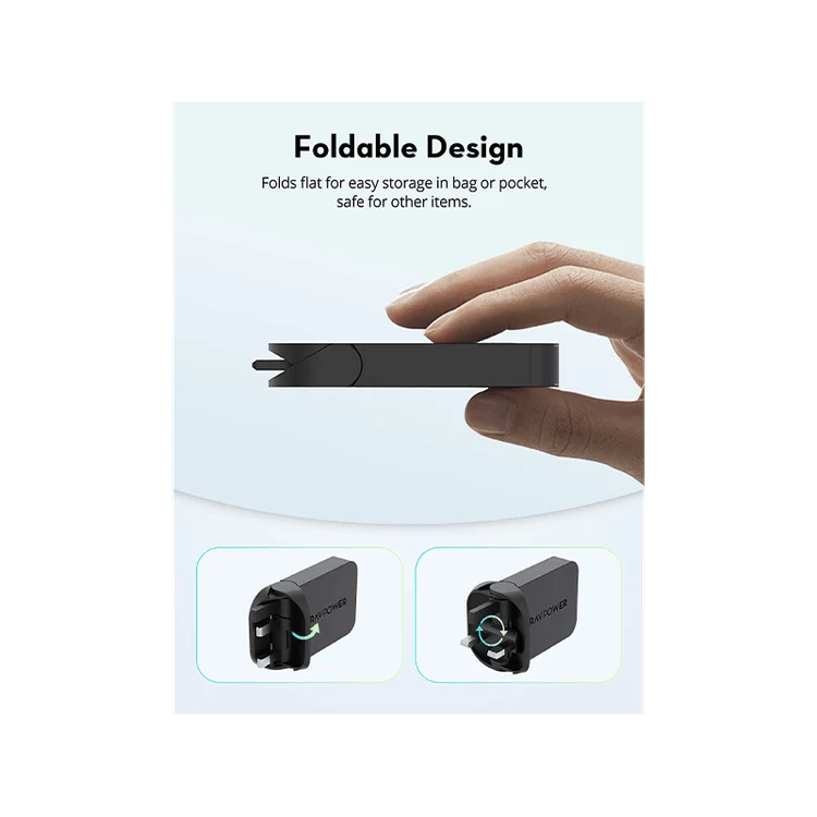 شاحن حائط راف باور بمنفذي USB-C وتقنيتي PD وGaN بقدرة 100 واط - أسود