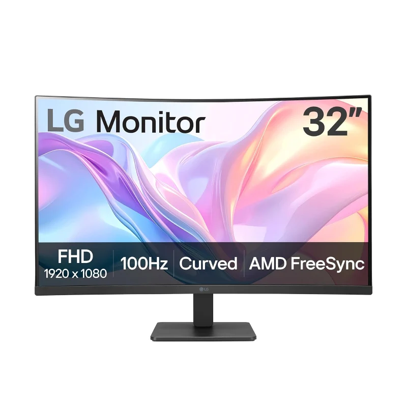 شاشة LG منحنية مقاس 32 بوصة بدقة Full HD - زمن استجابة 5 مللي ثانية / 100 هرتز / Dynamic Action Sync / AMD FreeSync / HDMI / D-Sub / أسود