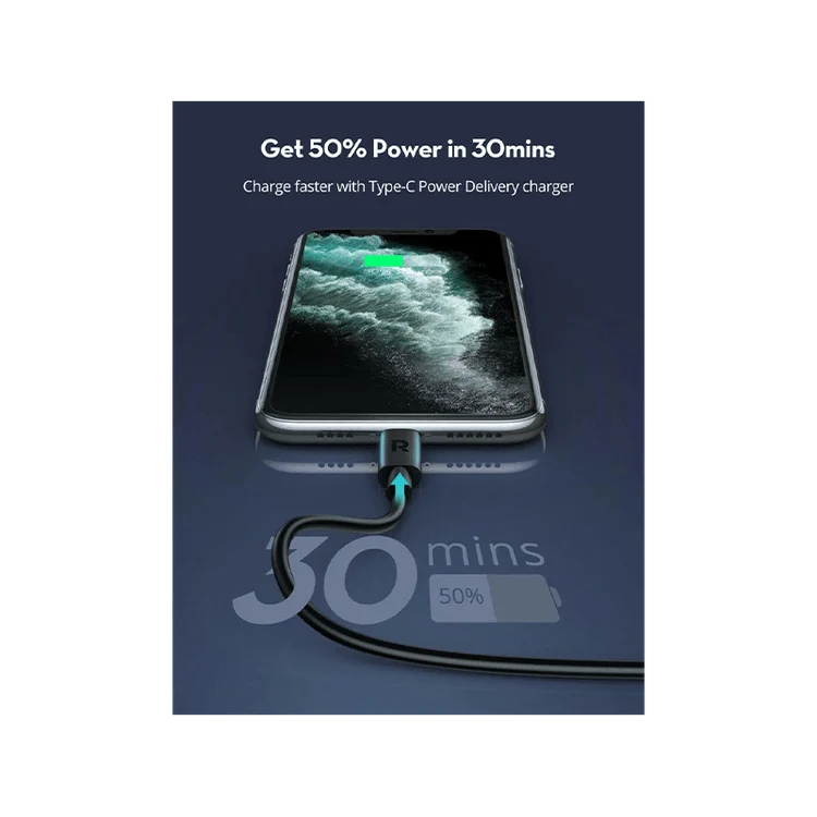 كابل راف باور من USB-C إلى Lightning بطول 1 متر - أسود