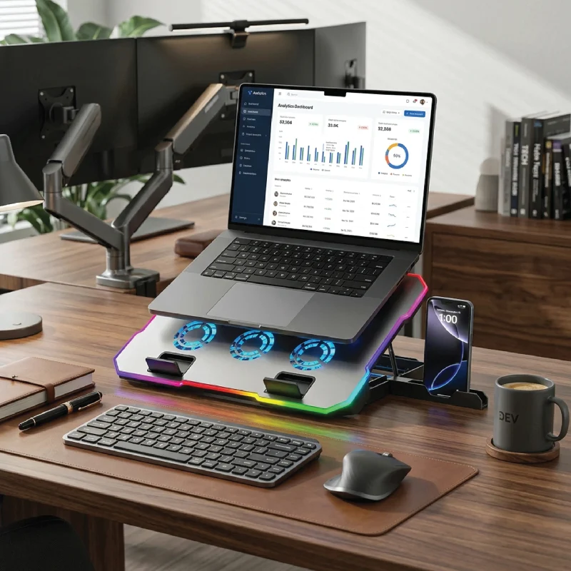 حامل تبريد لابتوب باوا مع حامل هاتف