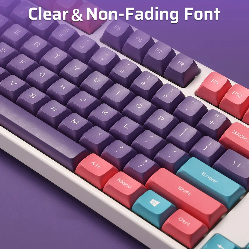 (Only Keycaps) Redragon x LTC PBT Double Shot 112-Key Sublimation Keycaps Set, KDA Profile for ANSI Layout 61/68/84/87/98/104 Keys Mechanical Keyboard, Neon Purple