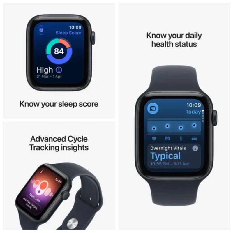 ساعة آبل SE 3 مع سوار رياضي - LTPO OLED / 44 مم / متوسط/كبير / بلوتوث / واي فاي / هيكل ألومنيوم بلون منتصف الليل مع سوار رياضي أزرق كحلي