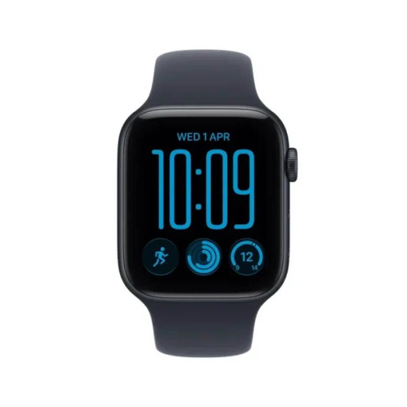 ساعة آبل SE 3 مع سوار رياضي - LTPO OLED / 40 مم / صغير/متوسط / بلوتوث / واي فاي / هيكل ألومنيوم بلون منتصف الليل مع سوار رياضي أزرق كحلي