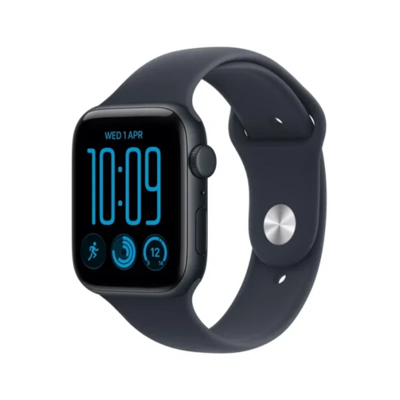 ساعة آبل SE 3 مع سوار رياضي - LTPO OLED / 40 مم / صغير/متوسط / بلوتوث / واي فاي / هيكل ألومنيوم بلون منتصف الليل مع سوار رياضي أزرق كحلي