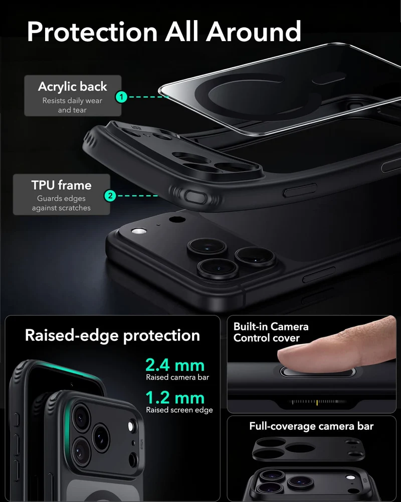 ESR Halolock Classic Hybrid (Camera Control Button) Case For iPhone 18 Pro Max / Apple iPhone 17 Pro Max - Black