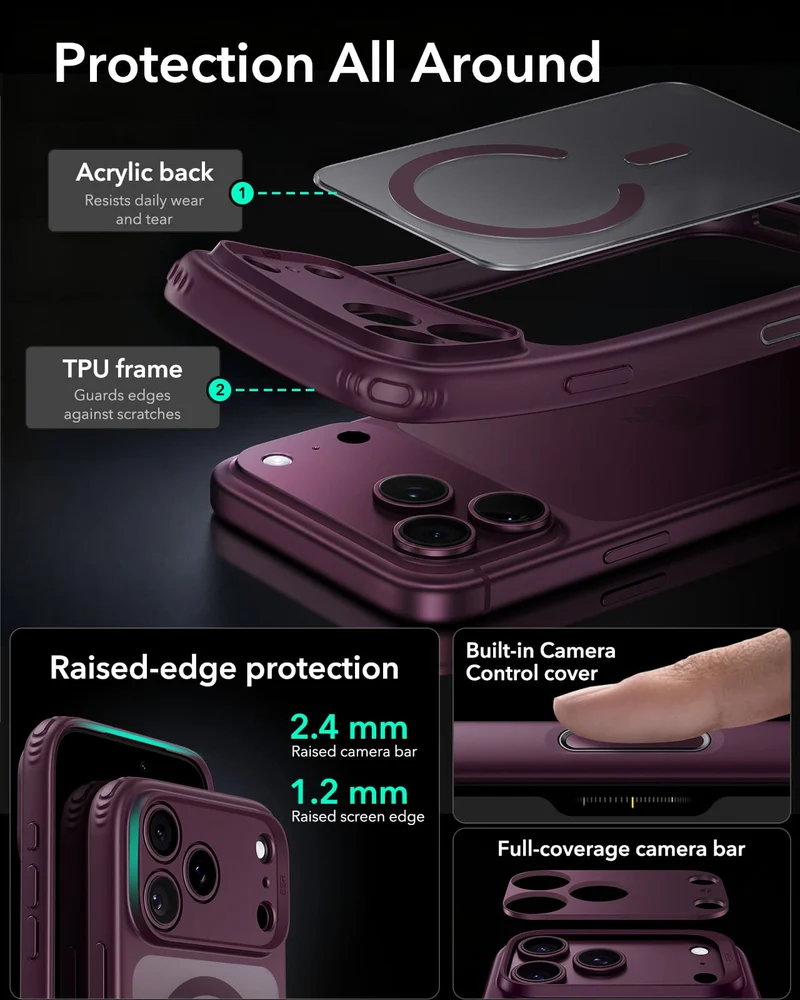 ESR Halolock Classic Hybrid (Camera Control Button) Case For Apple iPhone 18 Pro / Apple iPhone 17 Pro - Red