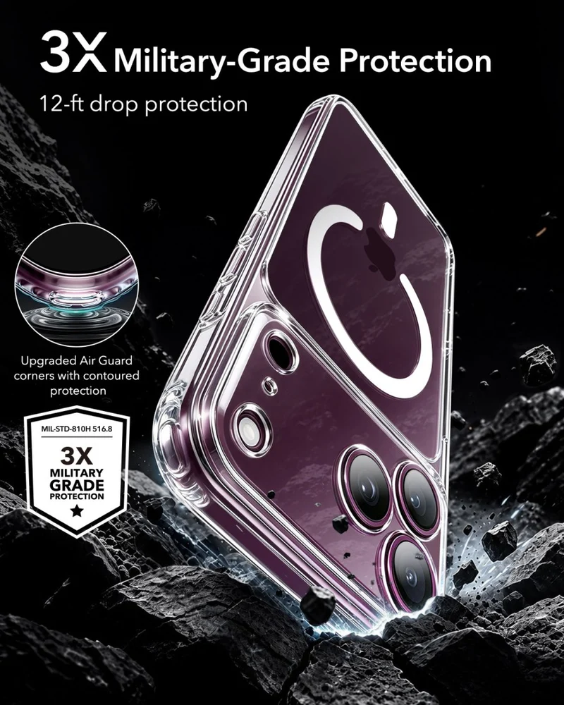 ESR Halolock Classic Hybrid (Camera Control Button) Case For Apple iPhone 18 Pro / Apple iPhone 17 Pro - Clear