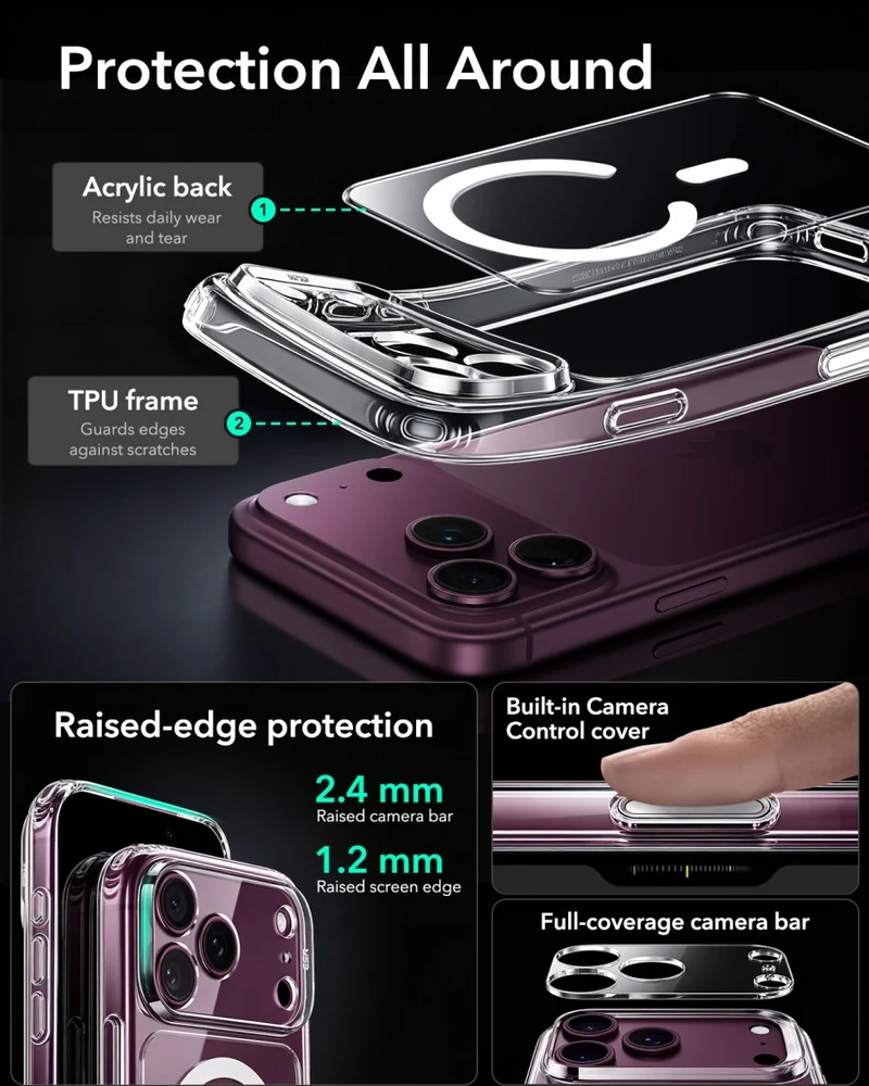 ESR Halolock Classic Hybrid (Camera Control Button) Case For Apple iPhone 18 Pro / Apple iPhone 17 Pro - Clear