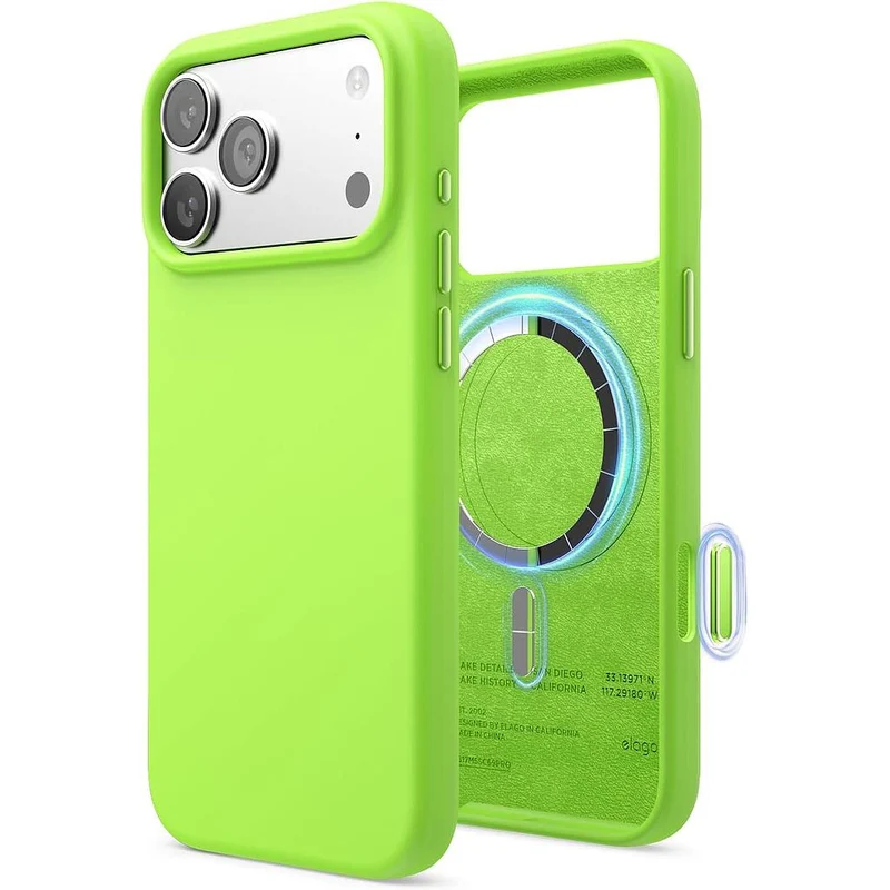 Elago Magnetic Silicone Case (Camera Control Key Included) For Apple iPhone 18 Pro Max / Apple iPhone 17 Pro Max - Lime Green