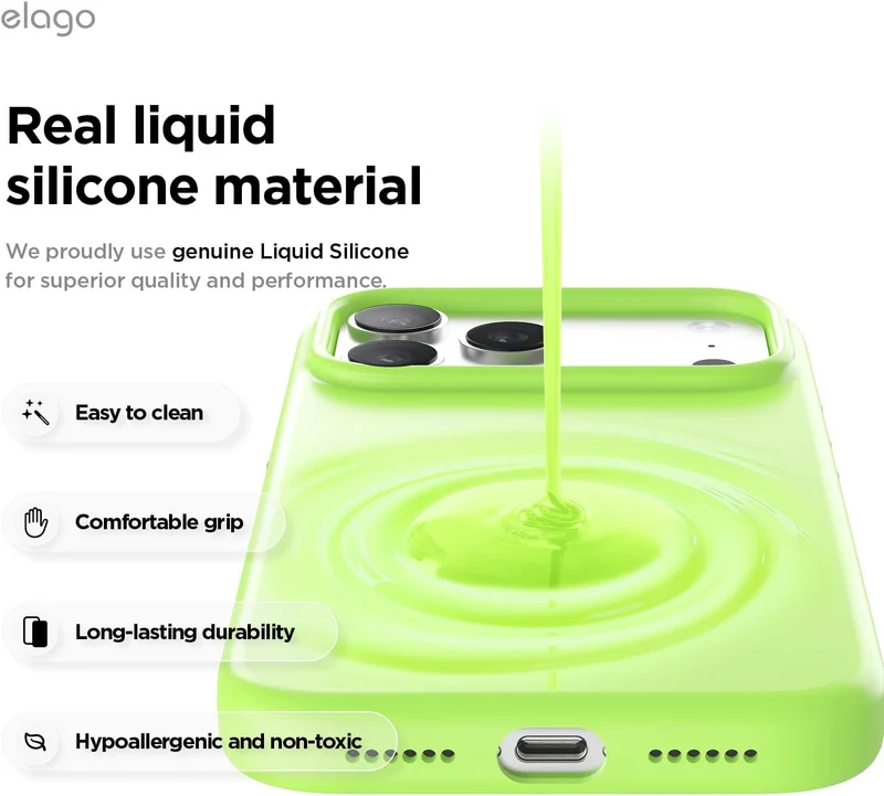 Elago Magnetic Silicone Case (Camera Control Key Included) For Apple iPhone 18 Pro Max / Apple iPhone 17 Pro Max - Lime Green
