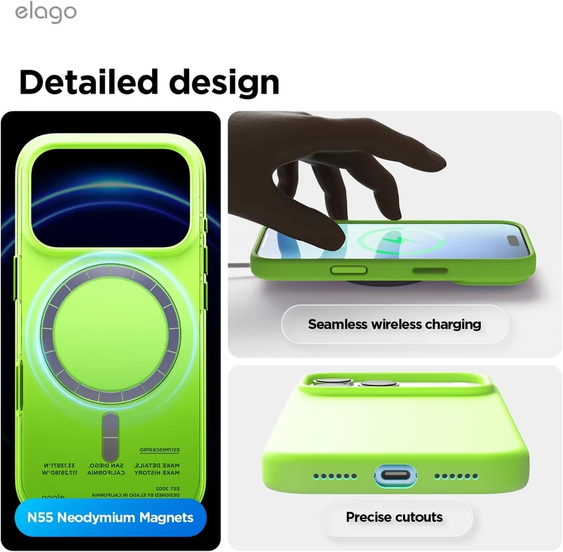 Elago Magnetic Silicone Case (Camera Control Key Included) For Apple iPhone 18 Pro Max / Apple iPhone 17 Pro Max - Lime Green