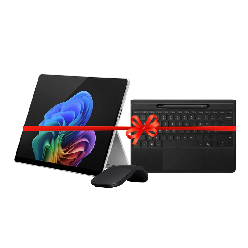 عرض باقة: مايكروسوفت سيرفس برو 11 Copilot+PC - شاشة لمس 13 بوصة / معالج إنتل كور ألترا 7 / ذاكرة 16 جيجابايت / وحدة تخزين SSD بسعة 512 جيجابايت / ويندوز 11 برو + ماوس سيرفس آرك + لوحة مفاتيح سيرفس برو سيجنتشر مع قلم سليم بن 2 وزر كوبايلوت / عربي وإنجليزي