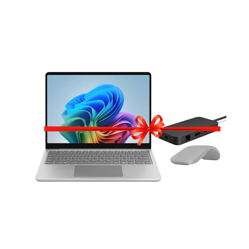 عرض حزمة لابتوب مايكروسوفت سيرفس لابتوب 13 - شاشة حجم 13 بوصة تعمل باللمس / X بلس (8 أنوية) / ‏16 جيجابايت / محرك أقراص صلبة SSD بسعة 256 جيجابايت / ويندوز 11 برو + ماوس سيرفس آرك + محطة إرساء سيرفس USB4