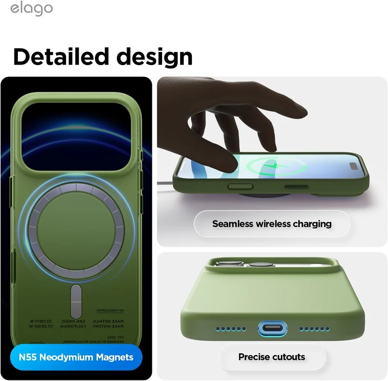 Elago Magnetic Silicone Case (Camera Control Key Included) For Apple iPhone 18 Pro Max / Apple iPhone 17 Pro Max - Cedar Green