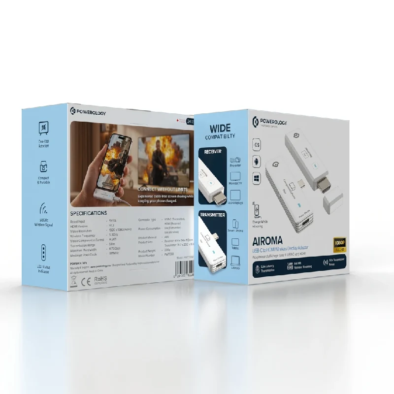 محول عرض لاسلكي باورولوجي إيروما من USB-C إلى HDMI - أبيض