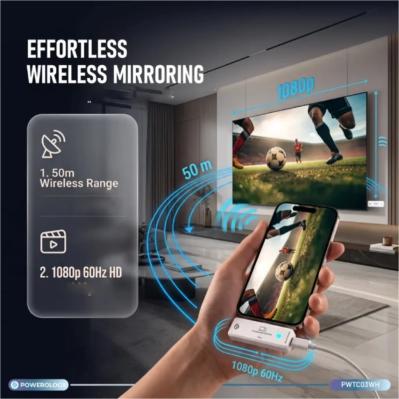 محول عرض لاسلكي باورولوجي إيروما من USB-C إلى HDMI - أبيض