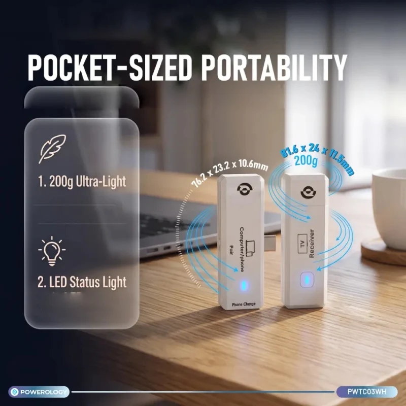 محول عرض لاسلكي باورولوجي إيروما من USB-C إلى HDMI - أبيض