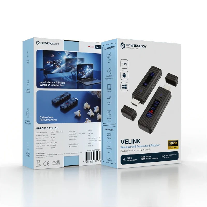 جهاز إرسال واستقبال HDMI لاسلكي باورولوجي في لينك - أسود